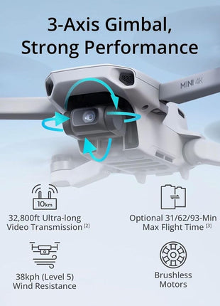 DJI Mini 4K Camera Drone Combo, Drone with 4K UHD Camera for Adults, Under 249 g, 3-Axis Gimbal Stabilization, 10km Video Transmission, Auto Return, 2 Batteries for 62-Min Max Flight Time, QuickShots