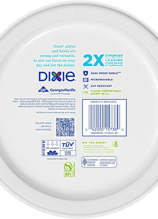 Dixie Medium Paper Plates, 8.5 Inch, 90 Count, 2X Stronger*, Microwave-Safe, Soak-Proof, Cut Resistant, Disposable Plates For Everyday Breakfast, Lunch, & Dinner Meals