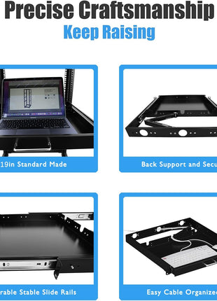 1U Rack Mount Sliding Keyboard Tray Cantilever for Server Data Network Rack | Properly Sized