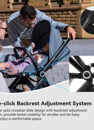 EMU Full-Size Foldable Baby Stroller Full Recline Cockpit Compact Toddler Stroller with Reversible Seat All-Terrain Newborn Infant Pram Carriage for City Outdoor - Dark Blue