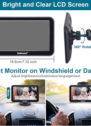 DoHonest Baby Car Camera 7-Inch: USB Plug and Play Easy Setup 360 Degree Rotating Backseat Camera Two Kids HD 1080P Rear Facing Car Seat Cameras Clear Night Vision -V9