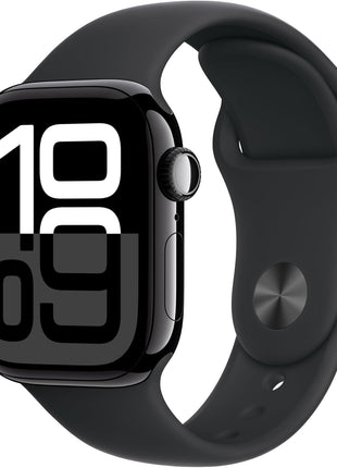 Apple Watch Series 10 [GPS 46mm case] Smartwatch with Jet Black Aluminum Case with Black Sport Band - M/L. Fitness Tracker, ECG App, Always-On Retina Display, Water Resistant