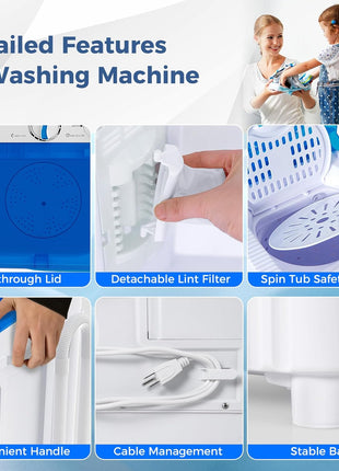 Giantex Portable Washing Machine, 17.6lbs Compact Washer Spinner Combo with Pump Drain, Twin Tub 11lbs Wash & 6.6lbs Spin, Lavadoras Portatiles for Apartment RV Dorm College (White & Blue)