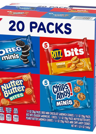 Nabisco Snacks Variety Pack, 4 Flavors, Cookies & Crackers, 20 Snack Packs | OREO Minis, NUTTER BUTTER Bites, CHIPS AHOY! Minis Cookies, and RITZ Bits Cheese Sandwich Crackers, Individually Wrapped