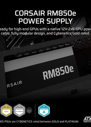 CORSAIR RM850e (2025) Fully Modular Low-Noise ATX Power Supply with 12V-2x6 Cable – ATX 3.1 & PCIe 5.1 Compliant, Cybenetics Gold Efficiency, 105°C-Rated Capacitors, Modern Standby Mode – Black