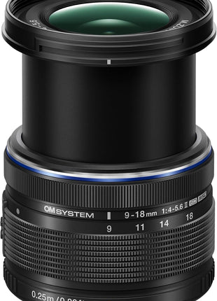 OM SYSTEM Olympus M.Zuiko Digital 9-18mm F4.0-5.6 II for Micro Four Thirds System Camera, Wide Angle Zoom, Portable Design | Ultra-Wide 9-18mm, F/4.0-5.6, Compact 154 G, 52mm Filter, Msc Af