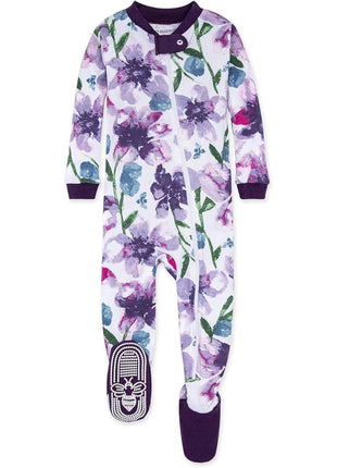 Burt's Bees Baby baby girls Pajamas, Zip Front Non-slip Footed Pjs, 100% Organic Cotton and Toddler Sleepers, Autumn Blooms 2-pk, 12 Months US