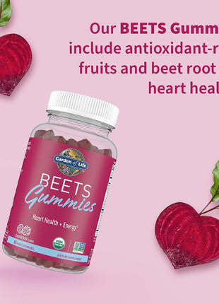 Garden of Life Organic Beet Root Gummies Made from Pectin with Antioxidants, Vitamin C, Vitamin D & B12 for Heart Health & Energy – BEETS Gummies – Vegan, Gluten Free, Non GMO, Raspberry, 30 Servings