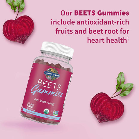 Garden of Life Organic Beet Root Gummies Made from Pectin with Antioxidants, Vitamin C, Vitamin D & B12 for Heart Health & Energy – BEETS Gummies – Vegan, Gluten Free, Non GMO, Raspberry, 30 Servings