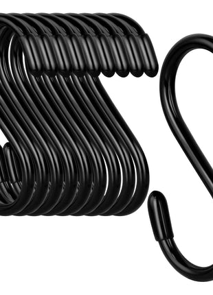 3 Inch Vinyl Coated S Hook,S Hooks for Hanging Plants ,10 Pack Non Slip Heavy Duty S Hooks ,Small Rubber Coated Steel Metal Black Closet S Hook for Hanging Jeans Plants Jewelry Pot Pan Cups Towels