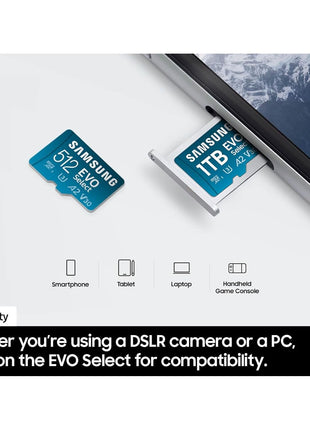 Samsung EVO Select 512GB microSDXC Memory Card + Adapter, Up to 160MB/s | UHS I, C10, U1, V10, A1, microSD for Mobile Phone, Smartphones, Nintendo Switch, and Tablets (MB-ME512SA/AM)
