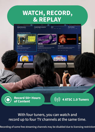 4th Gen 4-Tuner Over-The-Air (OTA) DVR - Watch, Pause & Record Live TV, News, Sports & Movies Throughout Your Home Over Wi-Fi - Pairs w/Any TV Antenna - 50+ Hrs Recording - No Subscriptions