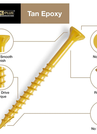 Deck Plus 3 Inch Epoxy Coated Exterior Wood and Fence Screws #10 x 3 Torx/Star Drive Included Coarse Thread, Outdoor Rust Resistant Decking Screw, Tan, 5 lb Box, 310 Pieces | 48419