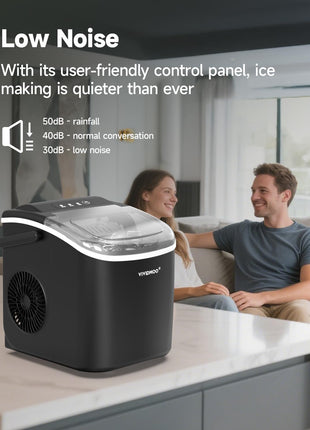 VIVIDMOO Nugget Ice Maker Countertop, 34lbs/Day, Portable Sonic Pebble Ice Maker with Self-Cleaning, Fast Ice in 6 Mins, Compact Crushed Pellet Ice Machine for Home/Office/Kitchen/RV/Camping, Black