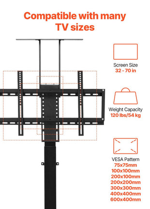 VEVOR Motorized TV Lift Stand, 32-70 Inch, 120 lbs Max Load, Floor Mount, Supports Most VESA Patterns, Ideal for Offices, Living Rooms & More