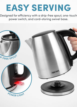 Aroma Housewares 1.0L / 4 cup Stainless Steel Electric Kettle (AWK 267SB)