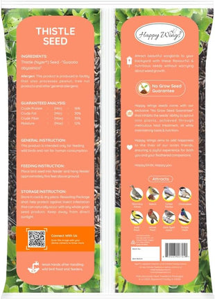 Happy Wings Nyjer/Thistle Seeds Wild Bird Food - 10 Pounds I No Grow Seed I Bird Seed for Wild Birds