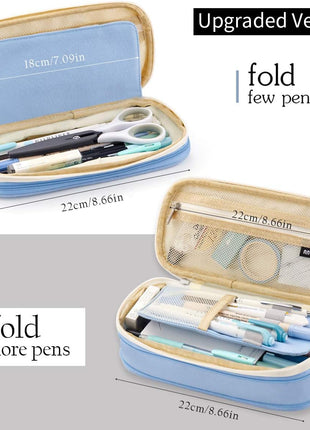 EASTHILL Big Capacity Pencil Pen Case Office College School Large Storage High Capacity Bag Pouch Holder Box Organizer Light Blue