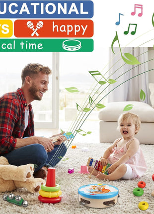 LOOIKOOS Toddler Musical Instruments,Wooden Percussion Instruments for Kids Preschool Educational Musical Toys Set Boys and Girls with Carrying Bag
