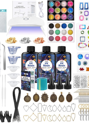 KISREL UV Resin Jewelry Making Kit, 300g Crystal Clear Resin with Light and Molds, DIY Jewelry Making Kit, Resina Starter Kits for Keychain and Earring