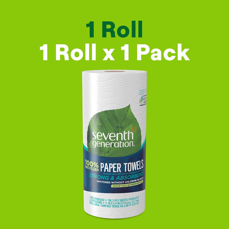 Seventh Generation Paper Towels, 100% Recycled Paper, 2-ply, 1 Roll (Packaging May Vary)