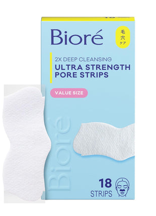 Biore Witch Hazel Ultra Strength Blackhead Remover Pore Strips, 18 ct | Deep Cleansing Nose Strips, C-Bond Technology, Clears Pores 2x More, Oil-Free, Non-Comedogenic, 18 Count