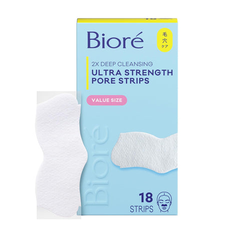 Biore Witch Hazel Ultra Strength Blackhead Remover Pore Strips, 18 ct | Deep Cleansing Nose Strips, C-Bond Technology, Clears Pores 2x More, Oil-Free, Non-Comedogenic, 18 Count