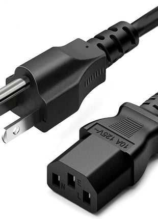 Standard 5ft (1.5m) 10 Amps 125 Volts Black 3 Prong AC Power Cord Cable for Electronics, TV, Computer, Printer, Radio, Monitor, Samsung, Dell, Vizio, LG, Asus, Laptop and More
