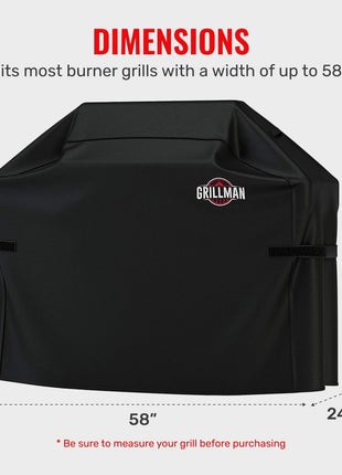 Grillman Grill Cover, BBQ Outdoor Grill Covers, Charcoal, Gas Grills, Waterproof, Rip-Proof, Weather-Resistant, Anti-UV, Barbecue Cover for Weber, Genesis, Charbroil, Nexgrill, etc (Black, 58 Inch)
