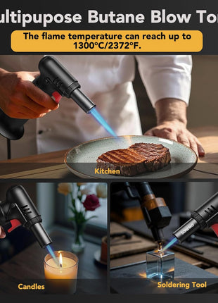 Sondiko Butane Torch Lighter with Visible Fuel Window, Refillable Soldering Torch with Adjustable Flame for Welding, Resin Art, Industrial (Butane Gas Not Included)