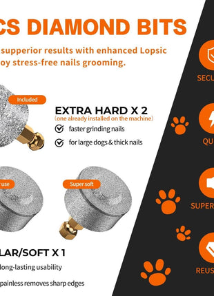 Whisper Quiet Dog Nail Grinder Safe & Stress-Free for Sensitive Dogs Cats | 4 LED Lights,3 Grinding Bits, 3-Speed, Pet Nail Trimmers, Rechargeable Painless Grooming Kit for All Breeds & Sizes