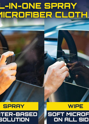 Car Screen Cleaner Spray And Wipe, 2-in-1 Spray and Microfiber Cloth Touch Screen Cleaner For Car Display, Cell Phone, Laptop, IPad, IPhone, Macbook Air, Computer (Black)