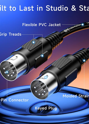 Cable Matters 2-Pack 5 Pin DIN MIDI Cable, 5 Pin MIDI Cable, 6ft | For MIDI Keyboards and Controllers, 5-Pin DIN Male Connectors, Flexible PVC Jacket