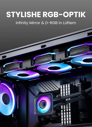 Phanteks Glacier One 420D30 X2 AIO Liquid CPU Cooler, Evolv X2 Aluminum Cap Design, 3X Performance D30-140 D-RGB Fans, for Intel LGA 1851, 1700, 1200, 115x and AMD AM4/AM5 sockets (Black)