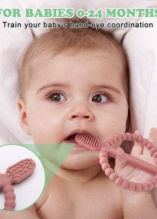 MISSLILI Baby Teething Toys with Easy-Hold Handle, Infant Toothbrush | Textured On Both Sides Helps Massage, Soothe Sore Gums, Silicone Teething Toys for Babies 0 3 6 12 36 Months Bright.