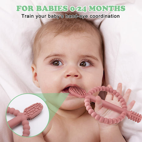 MISSLILI Baby Teething Toys with Easy-Hold Handle, Infant Toothbrush | Textured On Both Sides Helps Massage, Soothe Sore Gums, Silicone Teething Toys for Babies 0 3 6 12 36 Months Bright.