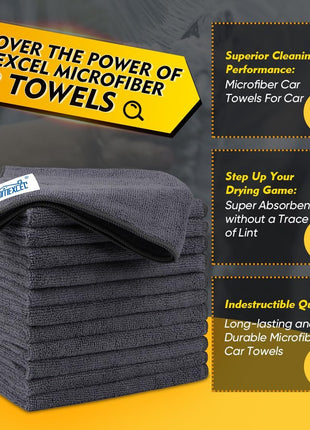 HOMEXCEL Microfiber Cleaning Cloths 12 Pack, Premium 16 x 16 inch Microfiber Towel for Cars, Ultra Absorbent Car Washing Cloth, Lint Free Streak Free Wash Cloths for Car, Kitchen, and Window, Grey