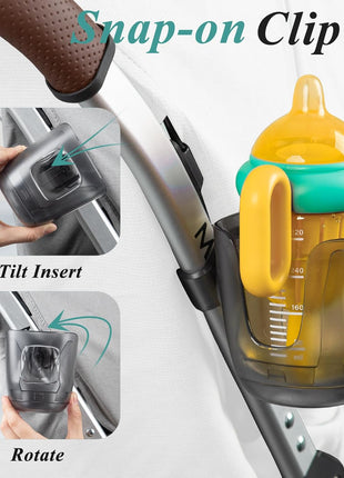 Stroller Cup Holder Fits for UPPAbaby Vista/Vista V2/Vista V3/Cruz/Cruz V2/Minu/Minu V2/Minu Duo, Securely Hold The Cup, Quick Attachment, Folds with Stroller, Drinking On The Go, Black (Grey)
