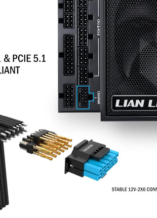 Lian Li Edge Series-1000W Full Modular Power Supply-80 Plus Platinum-ATX 3.0, 3.1-PCIE 5.1-L-Shape Design for Dual Chamber Case-120mm FDB Fan-Supports up to 4X USB Devices-Black (EG1000BE.US)