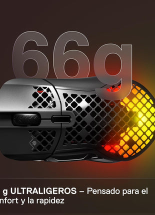 SteelSeries Aerox 5 - Holey RGB Gaming Mouse - Ultra-lightweight Water Resistant Design - 18K DPI TrueMove Air Optical Sensor | TrueMove Air sensor with 9 buttons and 66g weight for precision, speed and durability