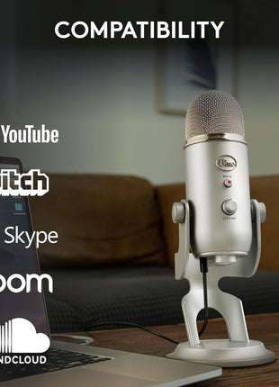 Logitech Creators Blue Yeti USB Microphone for PC, Mac, Gaming, Recording, Streaming, Podcasting, Studio and Computer Condenser Mic with Blue VO!CE Effects, 4 Pickup Patterns, Plug and Play - Silver