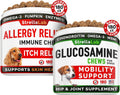 Allergy Relief + Glucosamine Dogs Bundle - Itchy Skin Treatment + Joint Pain Relief - Omega 3 & Pumpkin + Prebiotics - Dogs Itching & Licking Treats + Hip & Joint Care - 360 Chews - Made in USA