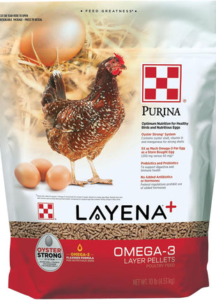 Purina Layena+ | Nutritionally Complete Layer Hen Feed | Omega 3 Formula - 10 Pound (10 lb) Bag