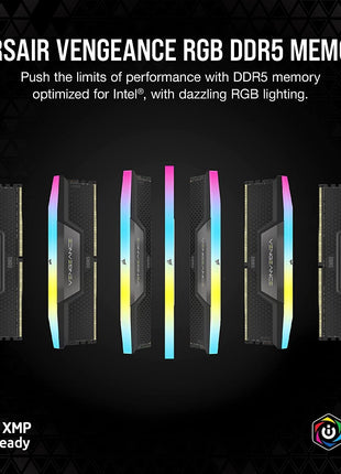 CORSAIR Vengeance RGB DDR5 RAM 32GB (2x16GB) Up to 6400MHz CL36-48-48-104 1.35V Intel XMP 3.0 Desktop Computer Memory - Black (CMH32GX5M2B6400C36)