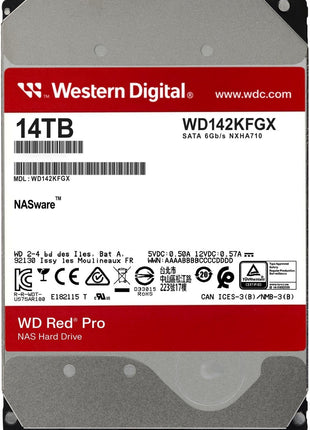 Western Digital 14TB WD Red Pro NAS Internal Hard Drive HDD - 7200 RPM, SATA 6 Gb/s, CMR, 512 MB Cache, 3.5 inch -WD142KFGX