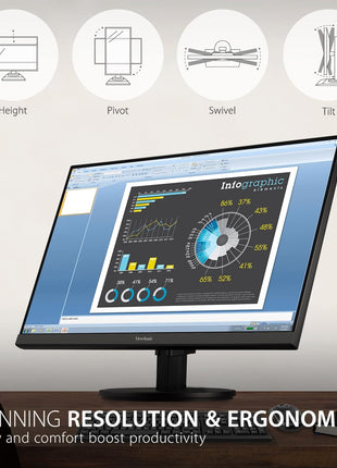 ViewSonic VA2447-MHJ 24 Inch Full HD 1080p Monitor with Advanced Ergonomics, FreeSync, 100Hz, Ultra-Thin Bezel, Eye Care, HDMI, VGA Inputs for Home and Office