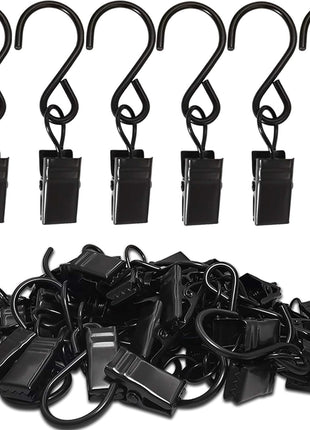 Stainless Steel S Hooks Curtain Clips, 50 Pack Hanging Party Lights Clips Hangers Gutter Photo, Art Craft Display, 2.4 Inch Long, Black