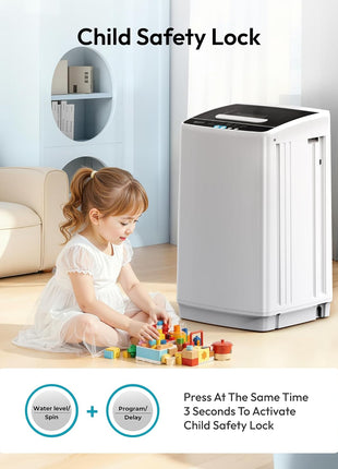 EUHOMY 1.03cu.ft Portable Washer, 8.8Lbs Capacity Small Portable Washing Machine with 10 Programs 5 Water Levels, Drain Pump and LED Display,Compact Washer for Apartments, RVs, Homes, Light Gray
