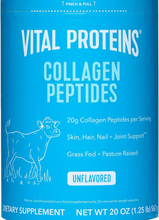 Vital Proteins Grass Fed Collagen Peptides Powder, Supports Hair, Skin, Nails, Bones, and Joints Health, Hydrolyzed Peptides - Zero Sugar, Unflavored, 20oz
