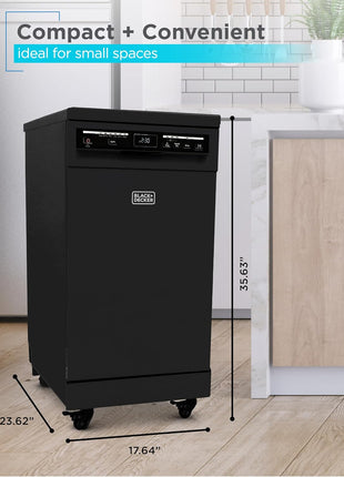 BLACK+DECKER 18-Inch Portable Dishwasher, Energy Star, BPD8B, Black | 8-Place Setting Capacity, Mobile Dish Washer with 6 Wash Programs, LED Display, Stainless Steel Tub